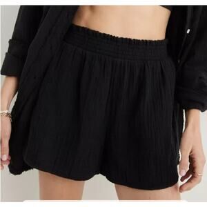 Aerie High Waisted Pool-To-Party Short, Black, Size Large